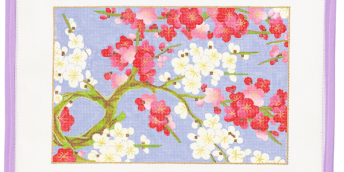 Cherry Blossoms on Blue Needlepoint Canvas from Lycette Designs