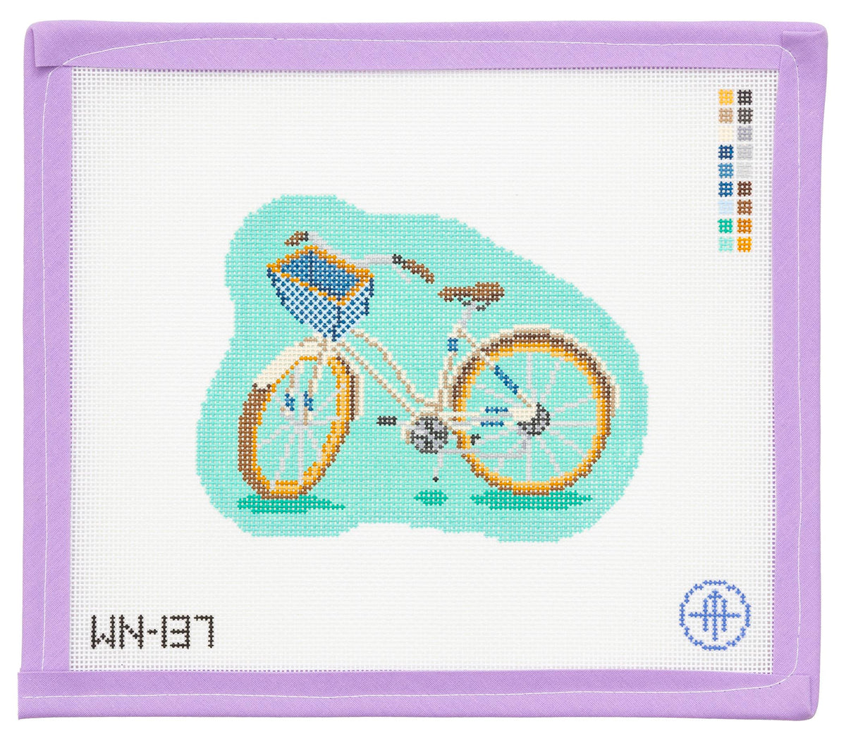 Bike On Turquoise Needlepoint Canvas from Lycette Designs. Needlepoint