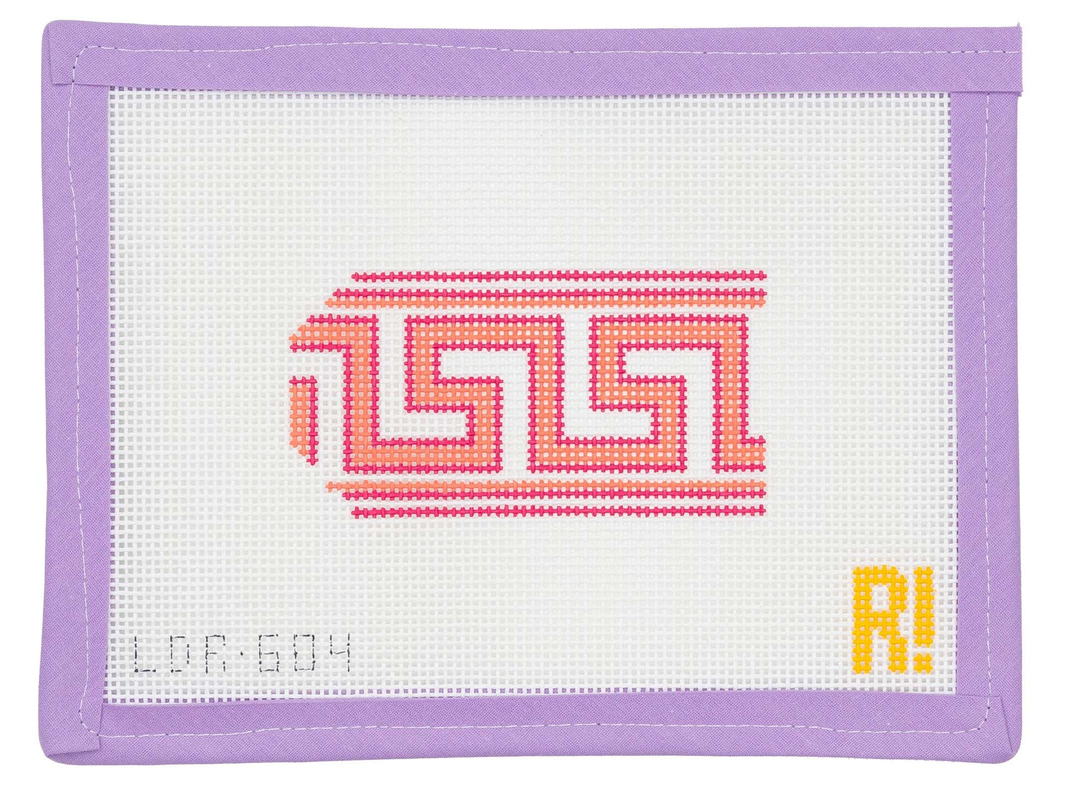 Coral Greek Key Luggage Tag Needlepoint Canvas from Lycette Designs. Needlepoint canvases