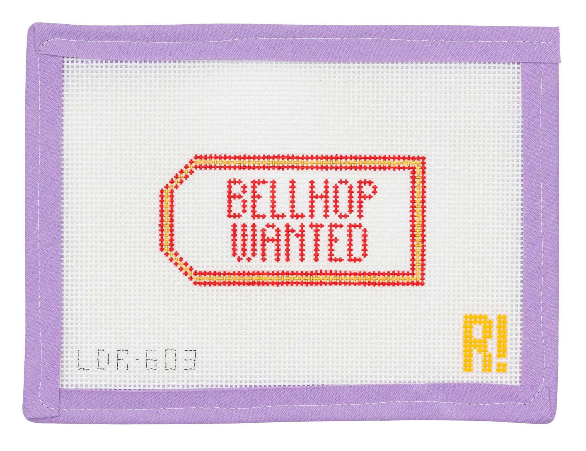 Bellhop Wanted Luggage Tag Needlepoint Canvas from Lycette Designs. Needlepoint canvases, fibers