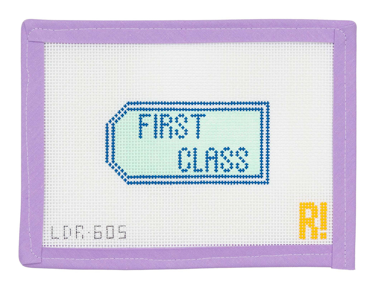 First Class Luggage Tag Needlepoint Canvas from Lycette Designs. Needlepoint canvases, fibers