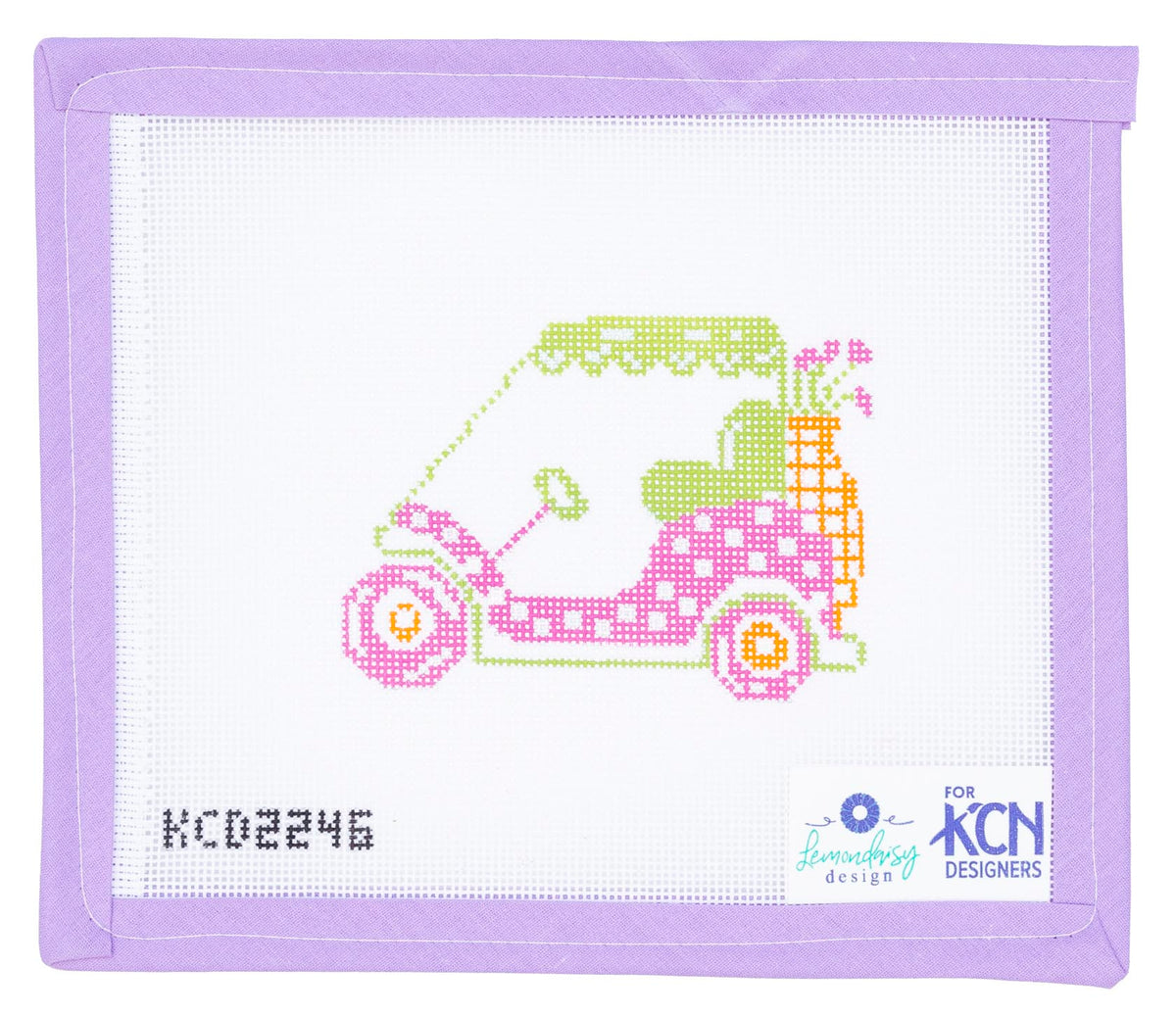 Pink & Green Golf Cart Needlepoint Canvas from Lycette Designs
