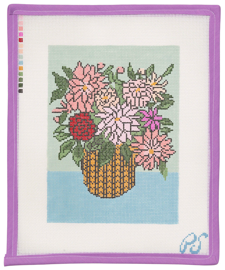 Dahlias in Basket Needlepoint Canvas from Lycette Designs