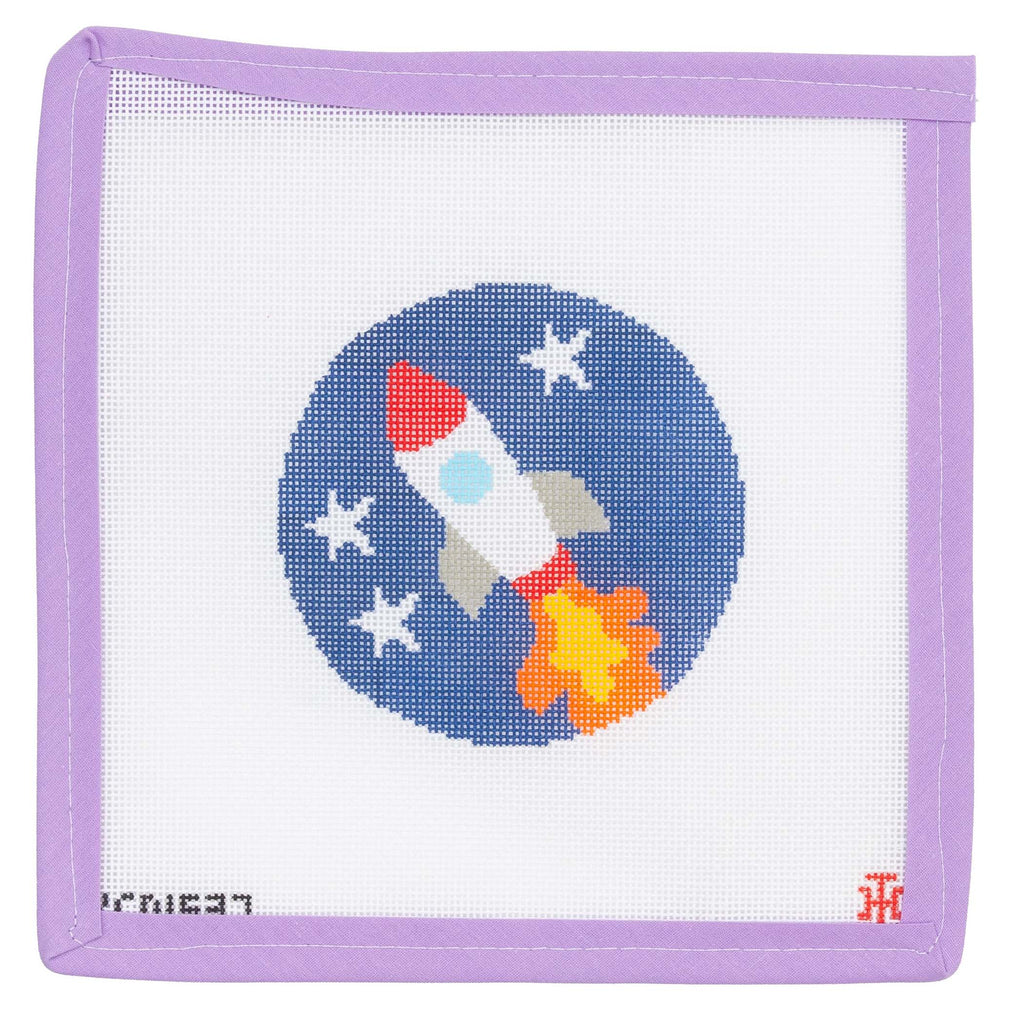 Rocket Round Needlepoint Canvas from Lycette Designs. Needlepoint