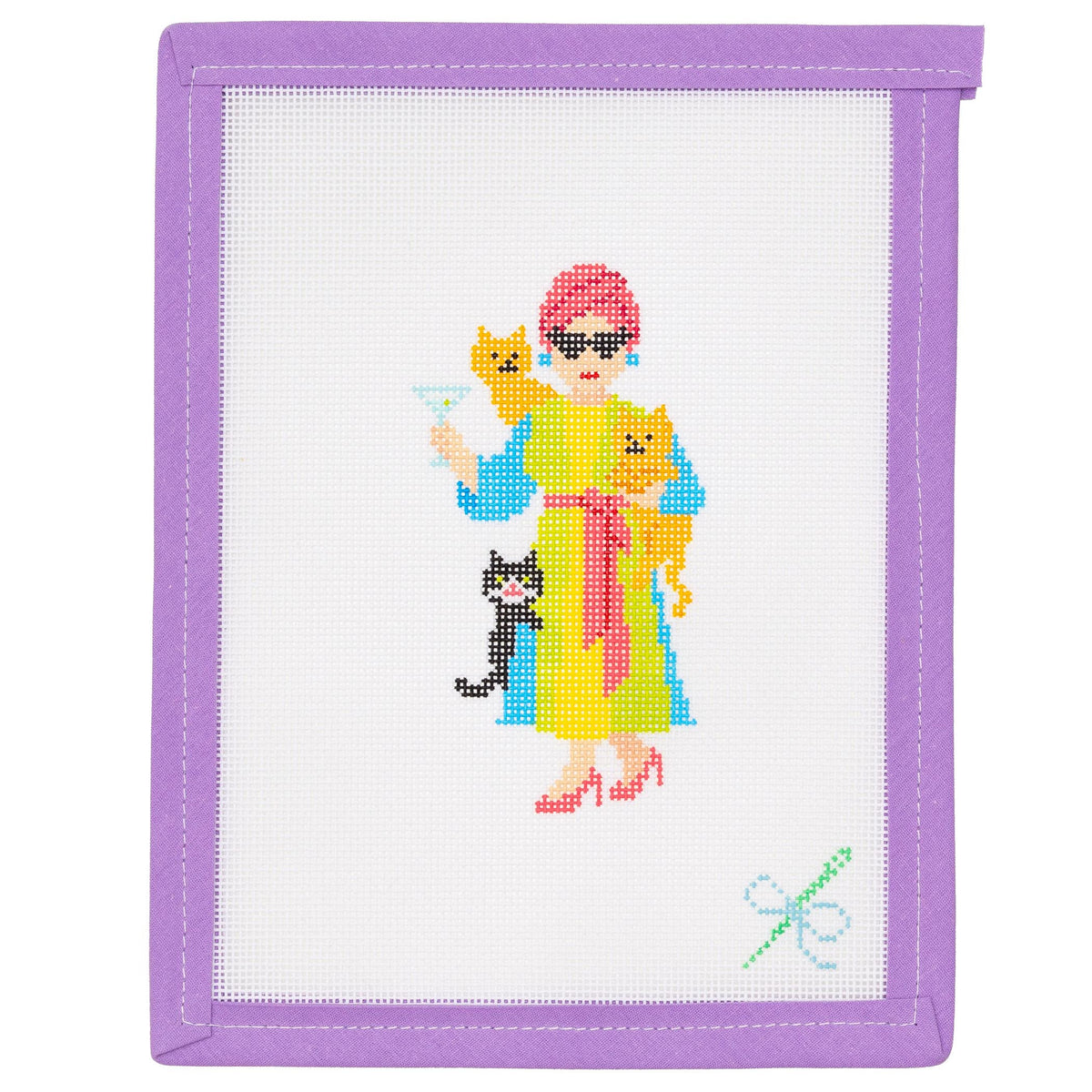 中居ベル　キャンバスプリント　「Cat Lady」 Chic Cat Lady Needlepoint Canvas from Lycette Designs. Needlepoint