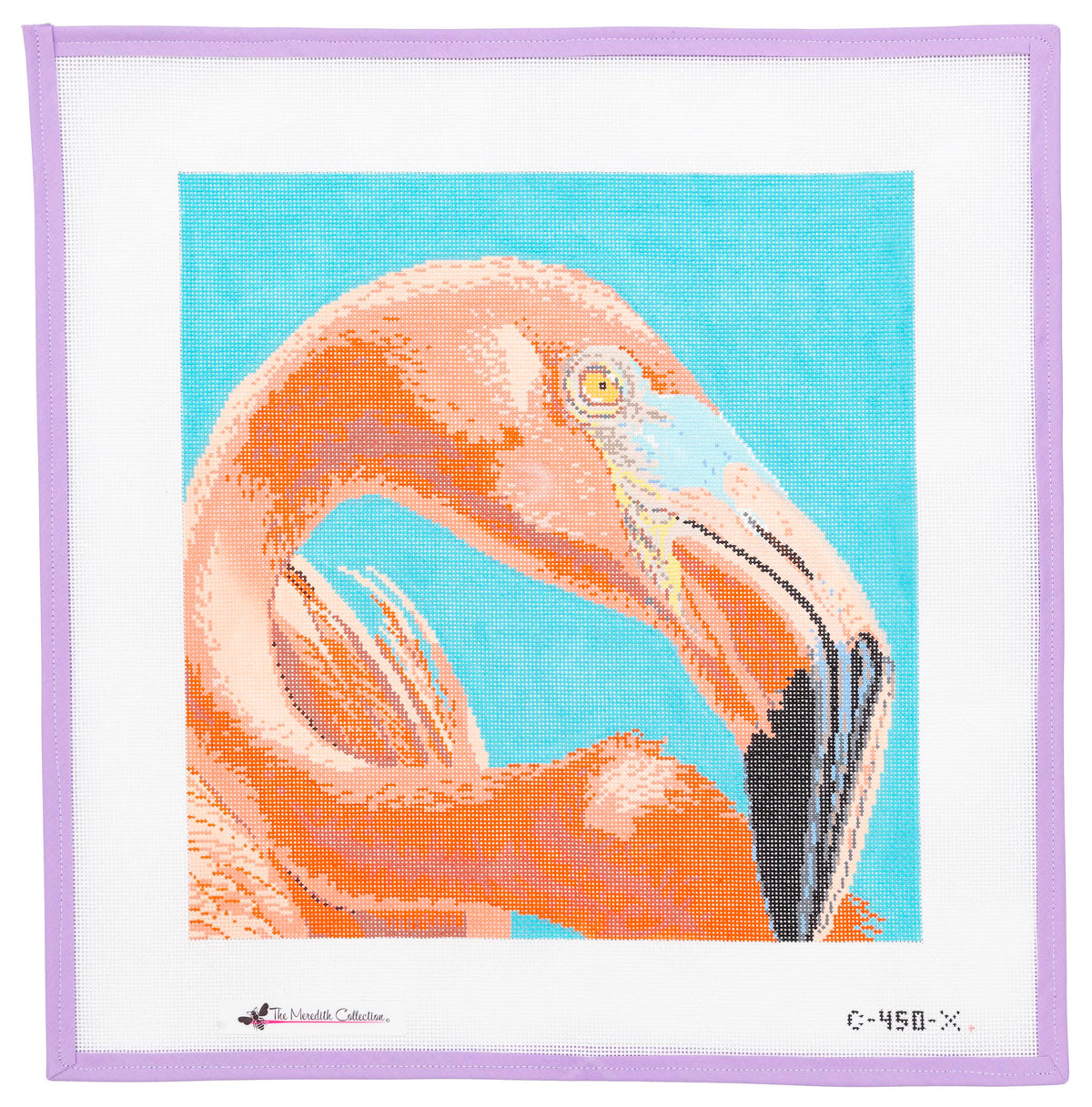 Flamingo on Caribbean Blue Needlepoint Canvas from Lycette Designs