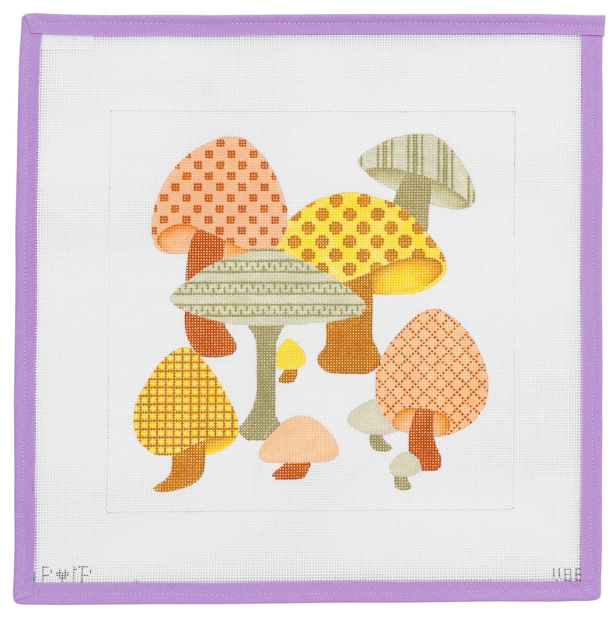 Patterned Mushrooms Needlepoint Canvas from Lycette Designs