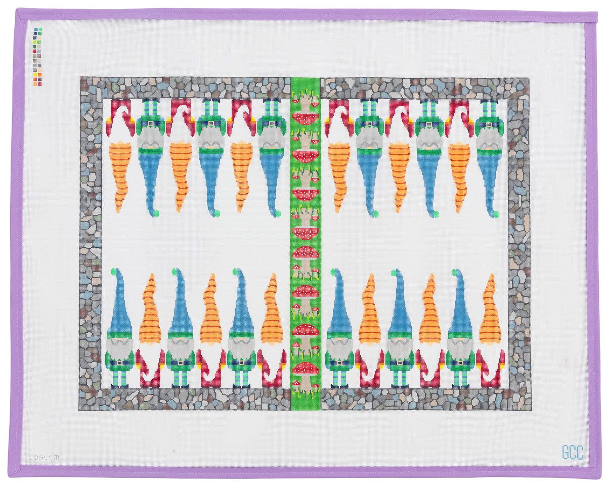 Garden Gnome Backgammon Board Needlepoint Canvas from Lycette Designs