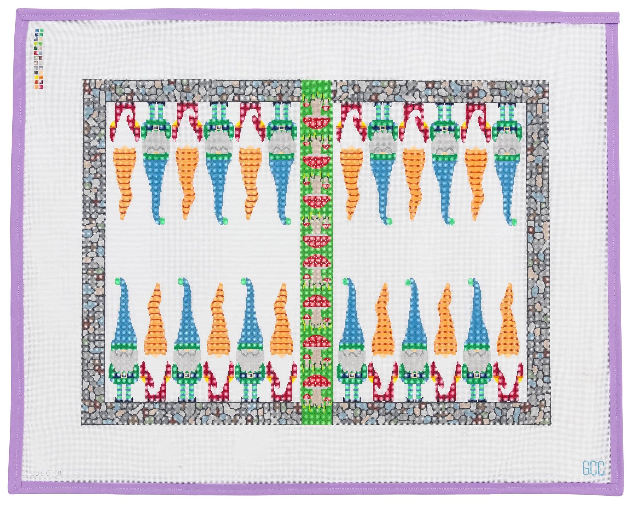 Garden Gnome Backgammon Board Needlepoint Canvas from Lycette Designs