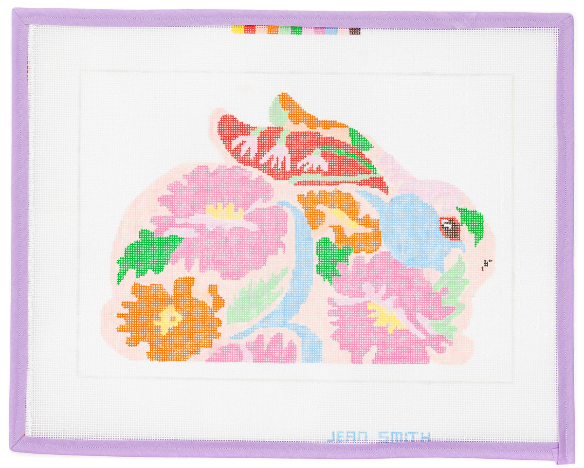 Floral Bunny Needlepoint Canvas from Lycette Designs. Needlepoint