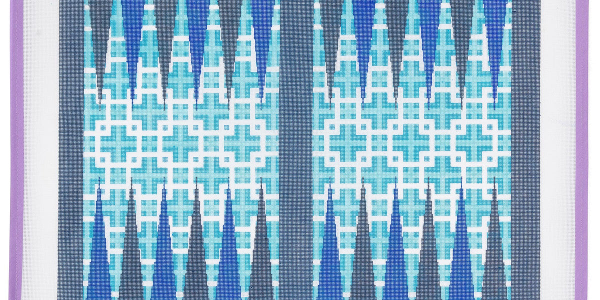 Blue Geometric Backgammon Board Needlepoint Canvas from Lycette Designs