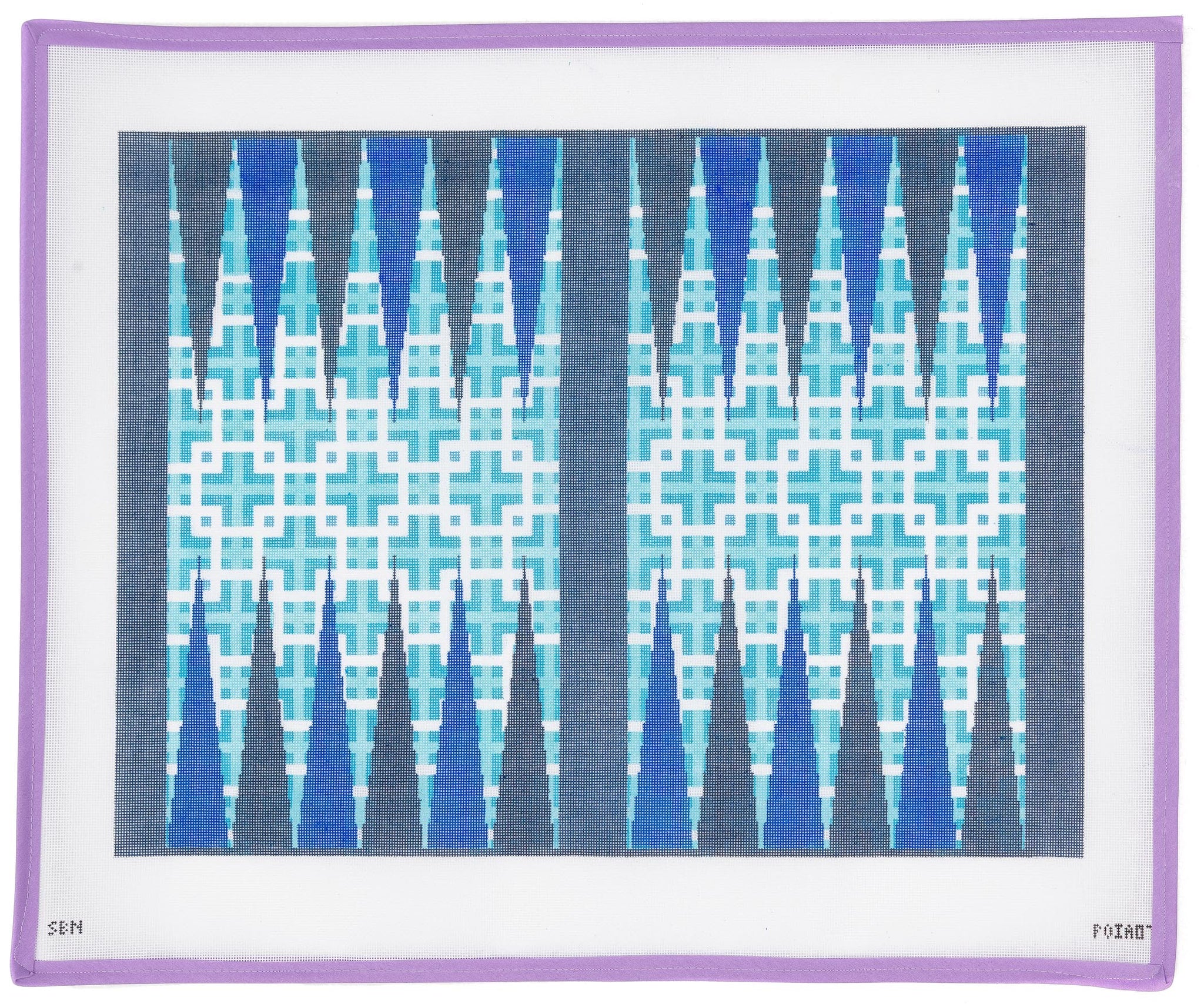 Blue Geometric Backgammon Board Needlepoint Canvas from Lycette Designs