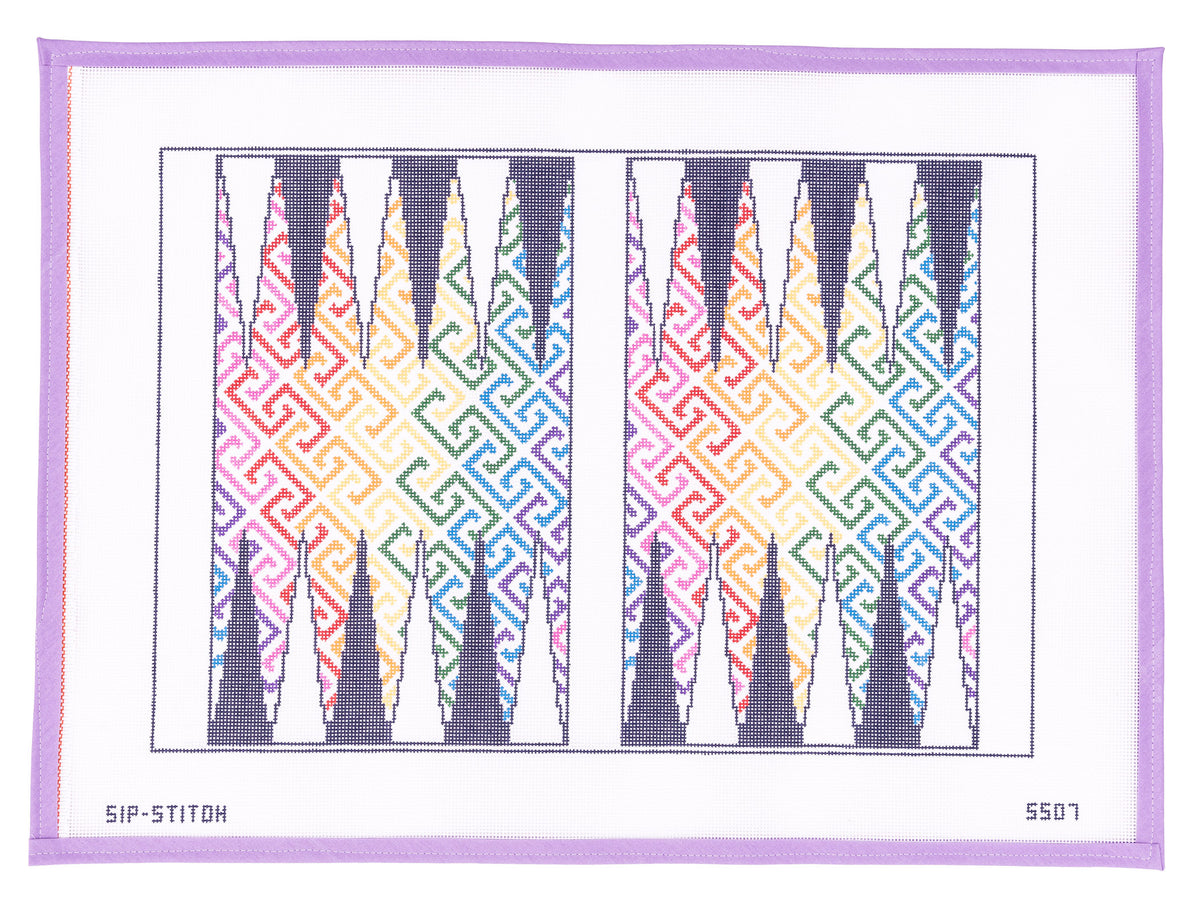Rainbow Backgammon Board Needlepoint Canvas from Lycette Designs