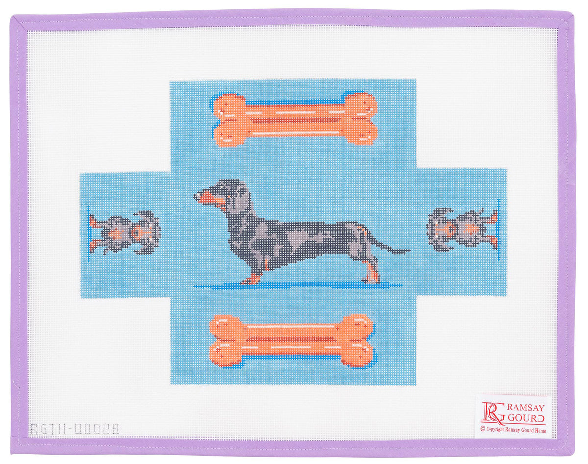 Dachshund Brick Needlepoint Canvas from Lycette Designs. Needlepoint canvases, fibers, and